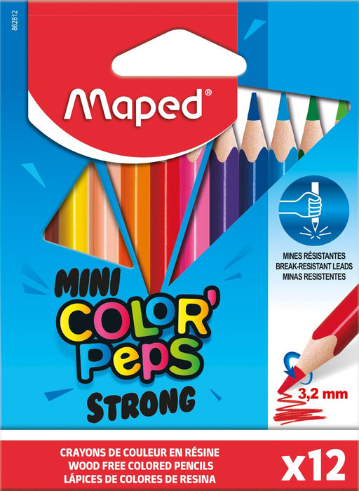 Maped kleurpotlood Color'Peps Mini Strong, 12 potloden in een kartonnen etui met felle kleuren