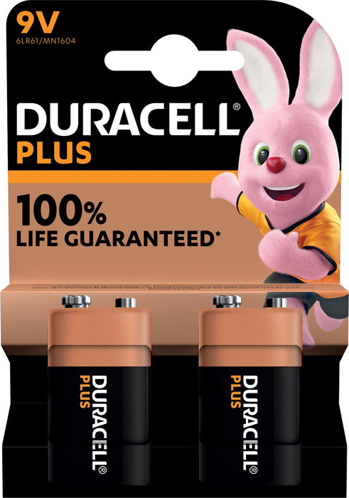 Duracell Plus 100% 9V-batterij, blister van 2 stuks