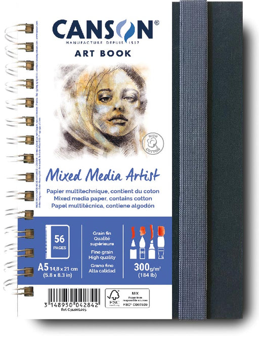 Canson Mixed Media Artist tekenboek, 28 vellen, 300 g/m², ft 14,8 x 21 cm (A5) 5 stuks, OfficeTown
