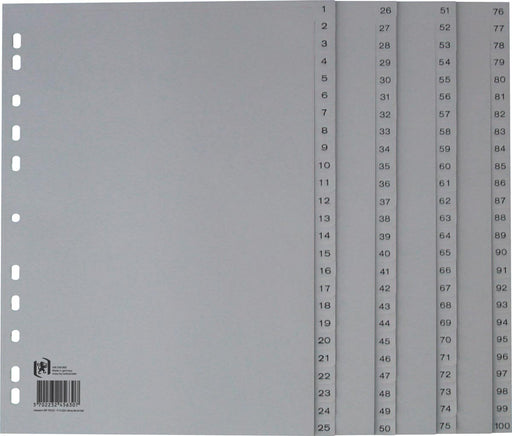 Oxford tabbladen, A4, uit PP, 11-gaatsperforatie, 100 genummerde tabs, grijs 5 stuks, OfficeTown