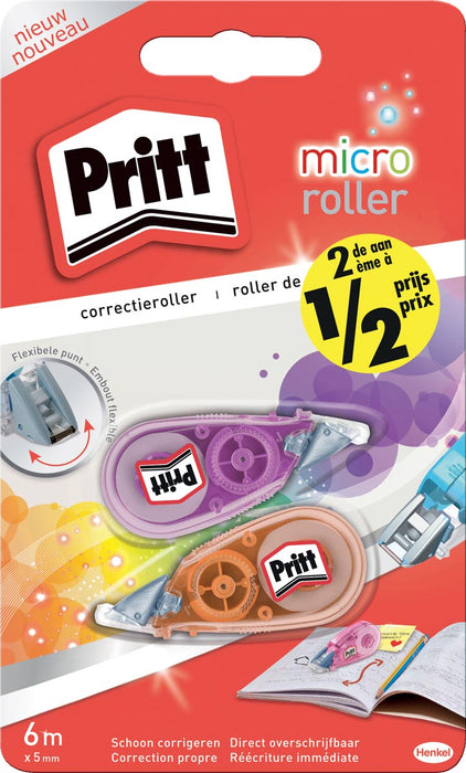 Pritt correctieroller Micro Roller, blister met 2 stuks waarvan 2de aan halve prijs 10 stuks
