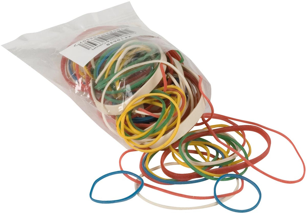 Q-CONNECT Elastieken, 1,5 mm breedte, diverse lengtes, 25 g, assorti kleuren