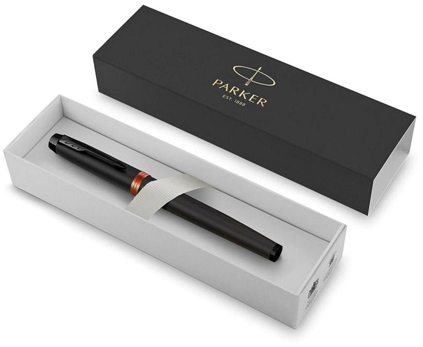 Parker IM Vibrant Rings vulpen medium, zwart met oranje accenten