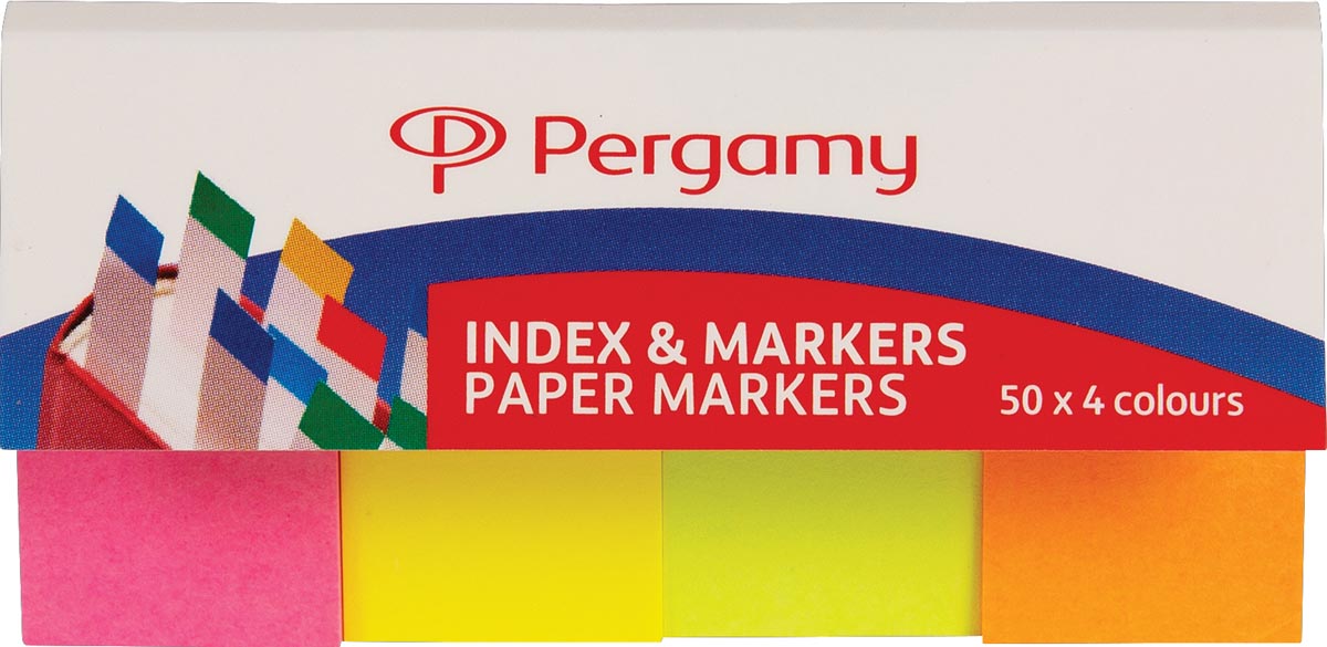 Index & papieren markeerstroken, pak van 4 x 50 vel, geassorteerde neon kleuren