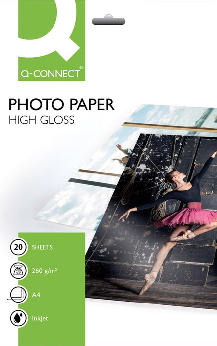 Q-CONNECT glanzend fotopapier, A4-formaat, 260 g, 20 vel 50 stuks