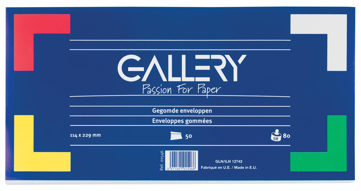Gallery enveloppen 114 x 229 mm, wit, pak van 50 stuks