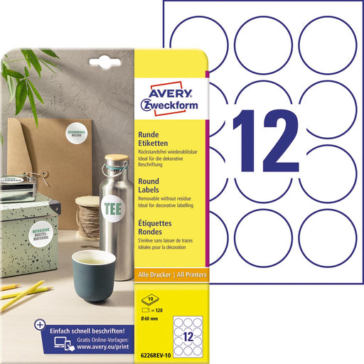 Avery Zweckform ronde etiketten, 60 mm, blister van 120 stuks, wit 50 stuks, OfficeTown
