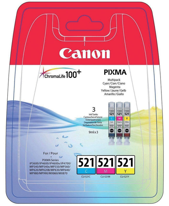 Inktcartridge Canon CLI-521, 446 pagina's, OEM 2934B010, 3 kleuren
