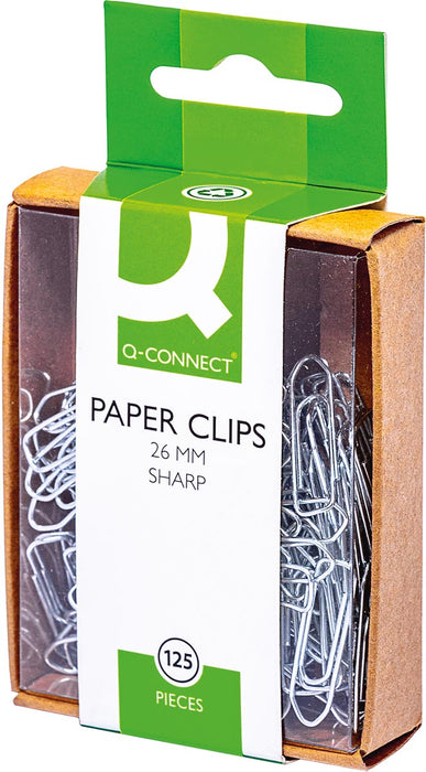 Q-CONNECT papierklemmen, 26 mm, doos van 125 stuks, ophangbaar 10 stuks