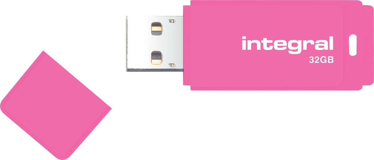Integral Neon USB 2.0-stick, 32 GB, roze met fluorescerende en lichtgewicht ontwerp
