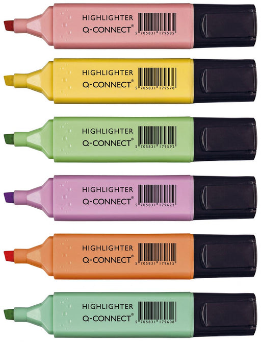 Q-CONNECT markeerstift pastel, geassorteerde kleuren, pak van 6 stuks 60 stuks, OfficeTown