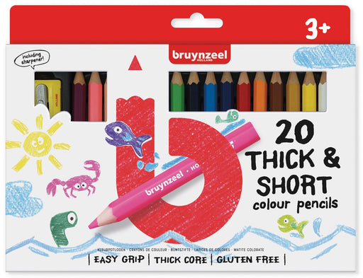Bruynzeel Kids korte dikke kleurpotloden, set van 20 stuks in geassorteerde kleuren 6 stuks, OfficeTown