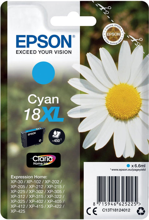 Epson inktcartridge 18XL, 450 pagina's, OEM C13T18124012, cyaan