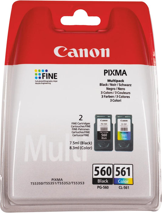 Canon inktcartridge PG-560/CL-561, 180 pagina's, OEM 3713C006, 4 kleuren geschikt voor PIXMA TS5350, PIXMA TS5351, PIXMA TS5352, PIXMA TS5353, PIXMA TS7450, PIXMA TS7451