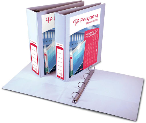 Pergamy personaliseerbare ringmap, ft A4, 2 pochettes, 3 insteektassen, 4 D-ringen van 60 mm, wit 10 stuks, OfficeTown