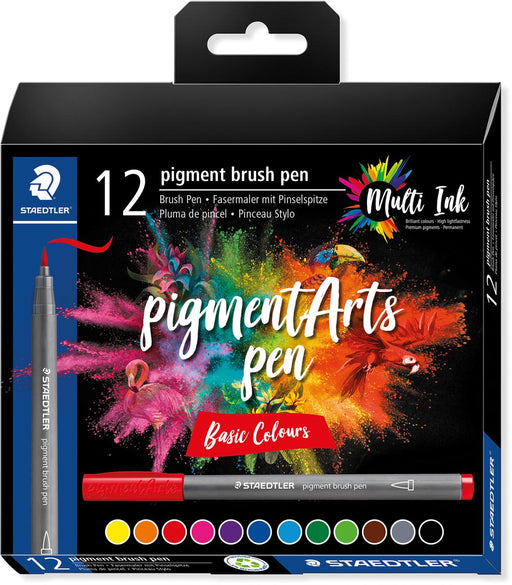 Staedtler Pigment Arts brush pen, etui van 12 stuks, Basic Colours 10 stuks, OfficeTown