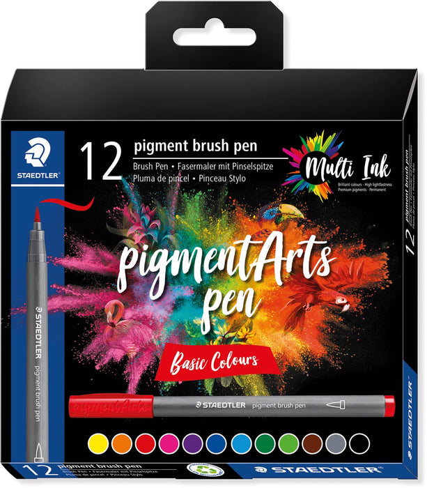 Staedtler Pigment Arts brush pen, 12-delige etui, Basiskleuren