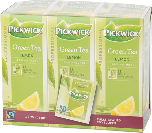 Pickwick thee, groene thee met lemon, fairtrade, pak van 25 zakjes 3 stuks, OfficeTown