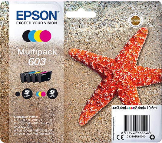 Epson inktcartridge 603, 130-150 pagina's, OEM C13T03U64010, 4 kleuren 8 stuks