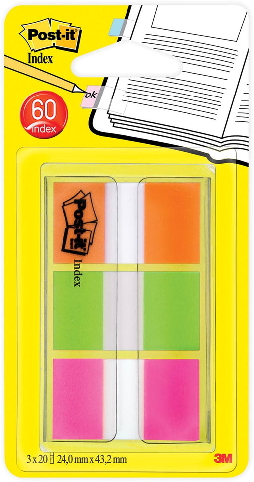 Post-it Index standaard, ft 25,4 x 43,2 mm, blister met 3 kleuren, 20 tabs per kleur 6 stuks, OfficeTown