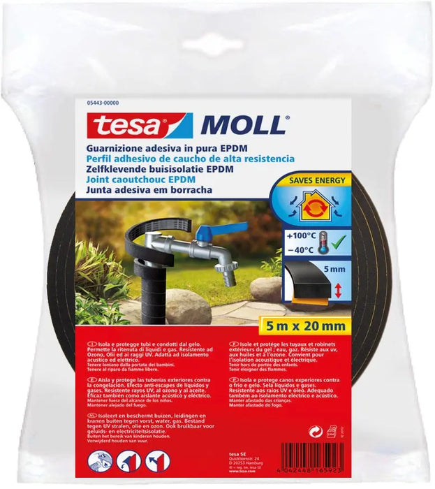 Tesa Moll EPDM buisisolatie met zelfklevende eigenschappen, 5 m x 20 mm, in het zwart