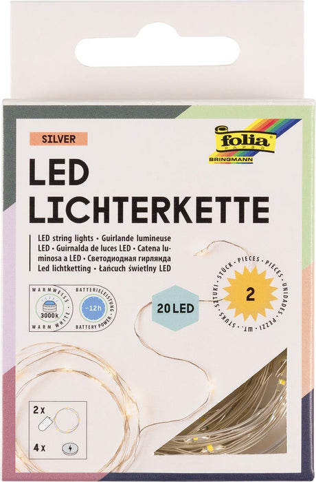 Folia LED-slinger, 20 LED's, 2,20 m, op batterijen, set van 2