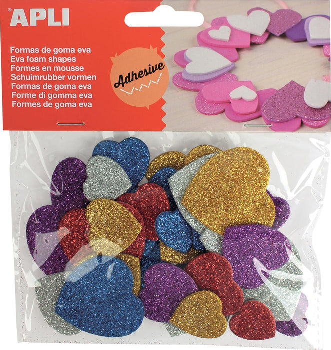 Apli Kids glitterhartjes met zelfklevende achterkant, verpakking van 50 stuks