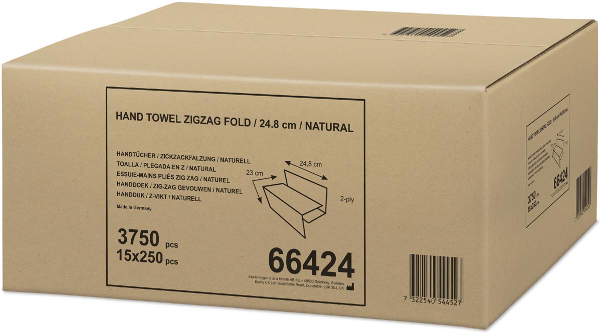 Handdoek ZZ-vouw Naturel, 250 vellen, bundel van 15 stuks