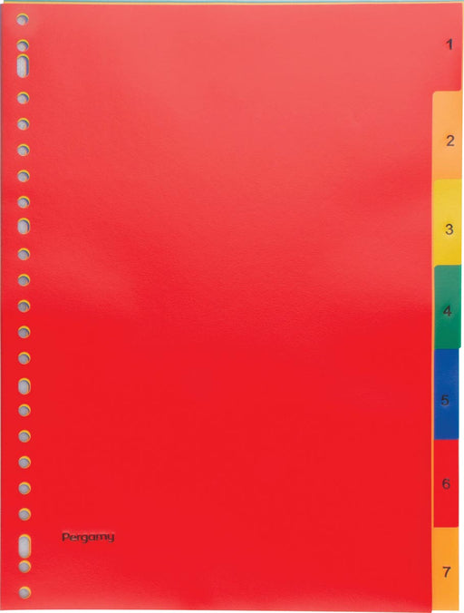 Pergamy tabbladen, ft A4, 23-gaatsperforatie, PP, geassorteerde kleuren, set 1-7 75 stuks, OfficeTown