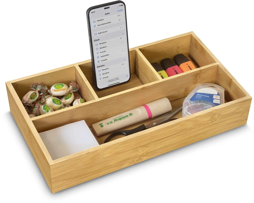 CEP desk organizer uit bamboe, liggend, 4 vakken, OfficeTown