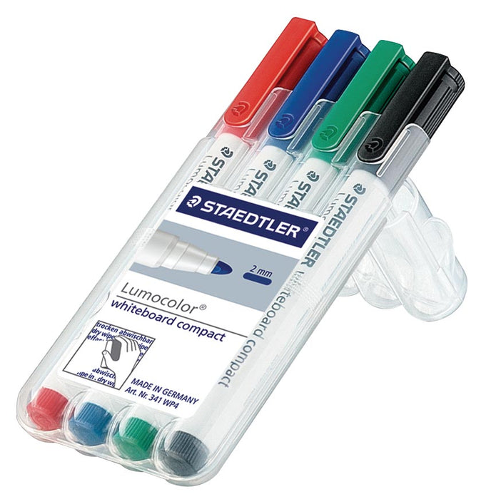 Staedtler whiteboardmarker Lumocolor Compact opzetbare box met 4 stuks in diverse kleuren