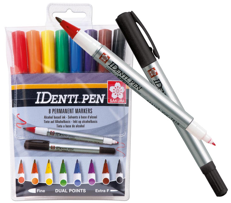 Sakura merkstift IDenti-Pen, etui van 8 stuks in geassorteerde kleuren met glasvezelpunt