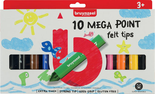 Bruynzeel Kids viltstiften Mega Point, blister van 10 geassorteerde kleuren 12 stuks, OfficeTown