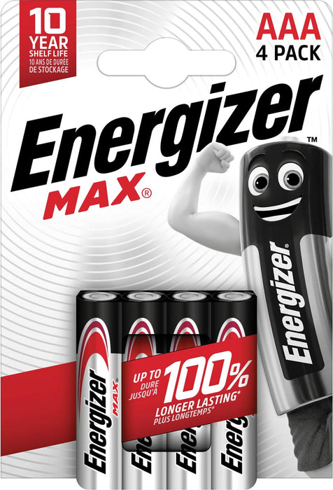 Energizer Max AAA/LR03/E92 niet-oplaadbare batterijen, blister van 4 stuks