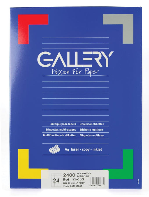 Gallery witte etiketten, ft 66 x 33,9, ronde hoeken, doos van 2.400 etiketten 5 stuks, OfficeTown