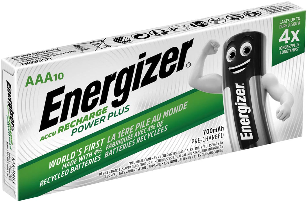 Energizer oplaadbare batterijen Power Plus 700 AAA/HR03/NH12, verpakking van 10 stuks