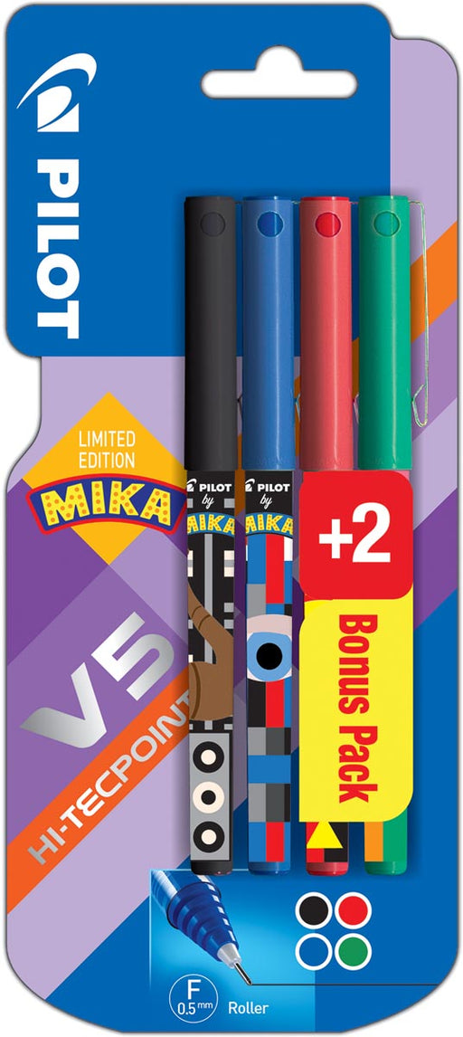 Pilot roller V-5 Mika, blister van 2+2 stuks gratis in geassorteerde kleuren 12 stuks, OfficeTown