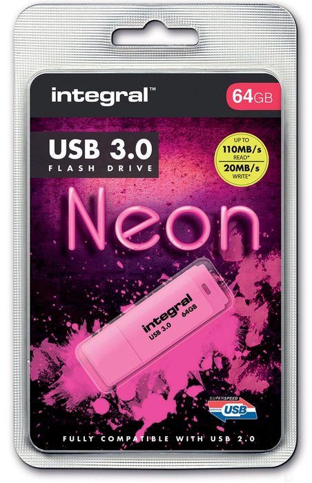 Integral Neon USB 3.0-stick, 64 GB, roze