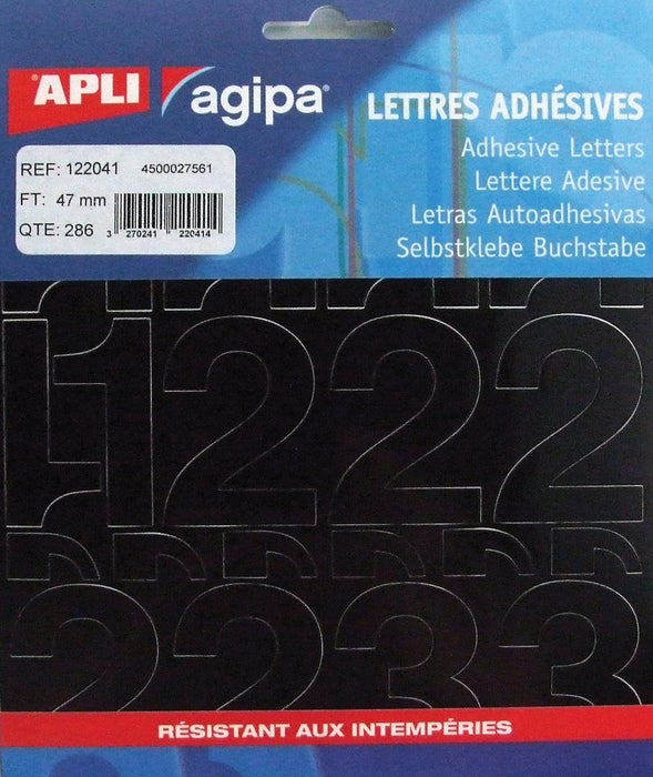 Agipa etiketten met cijfers en letters, letterhoogte 47 mm, 286 stuks