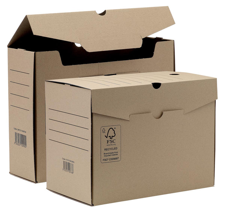 Transfer archiefdoos van gerecycled bruin karton, ft A4, 25 stuks met indexering zones