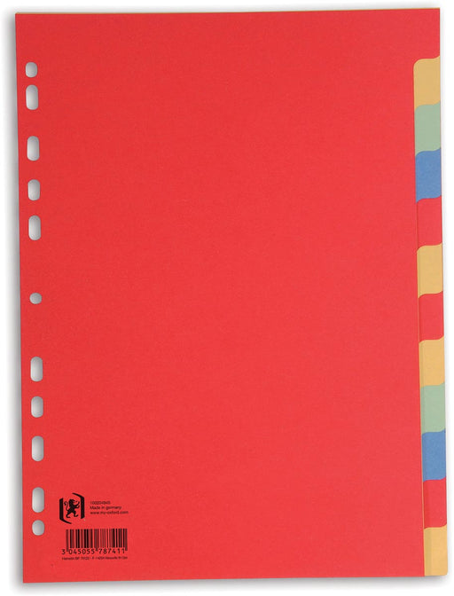 OXFORD tabbladen, formaat A4, uit karton, onbedrukt, 11-gaatsperforatie, geassorteerde kleuren, 12 tabs 50 stuks, OfficeTown