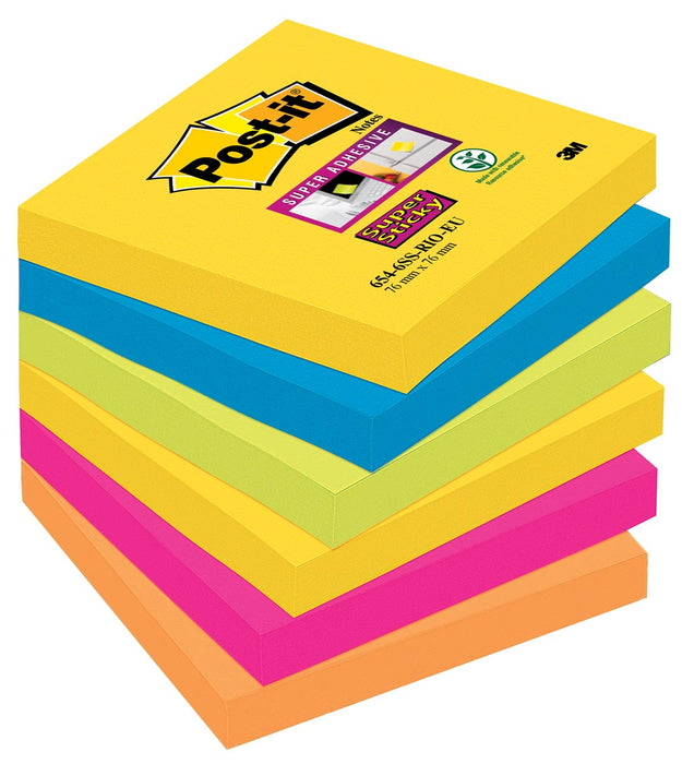 Post-it Super Sticky notities Carnaval, 90 vellen, ft 76 x 76 mm, pak van 6 blokken