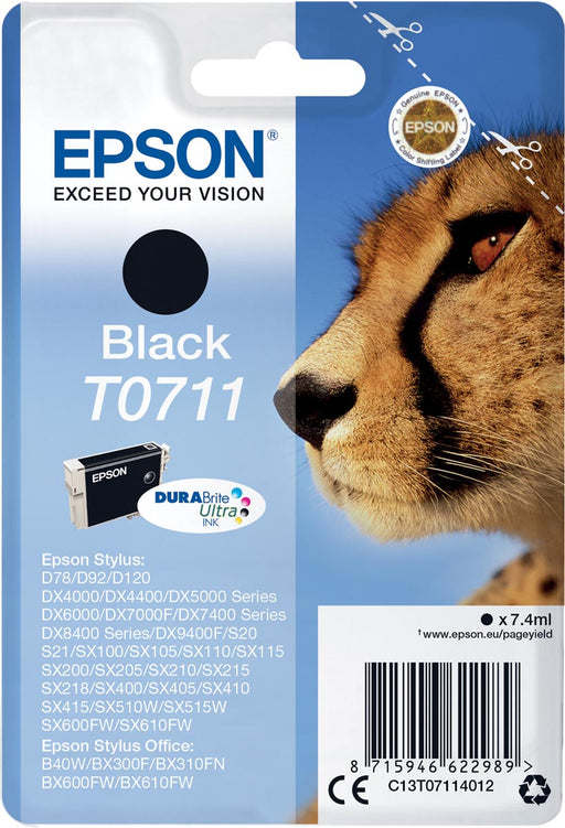 Epson inktcartridge T0711, 245 pagina's, OEM C13T07114012, zwart 10 stuks, OfficeTown