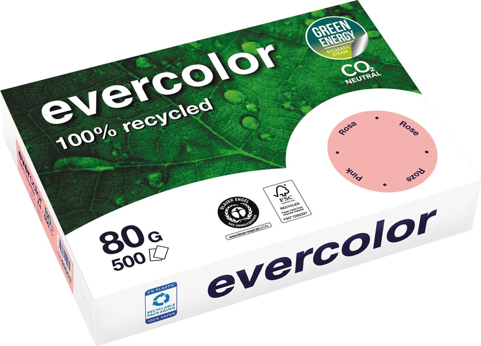 Clairefontaine Evercolor, gekleurd gerecycled papier, A4, 80 g, 500 vellen, roze