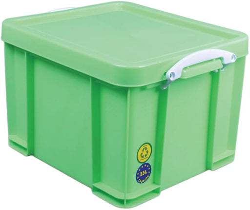 Really Useful Box opbergdoos 35 liter, neongroen met witte handvaten 1 stuks, OfficeTown