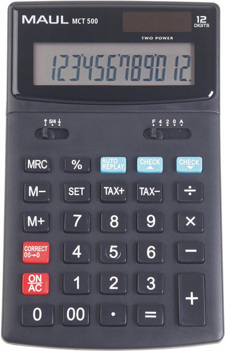 Maul rekenmachine MCT 500, Check & Correct, zwart met zonnepaneel