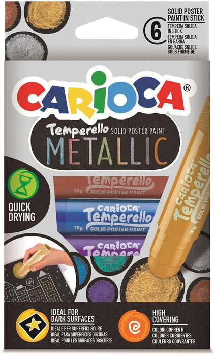 Carioca Metallic Temperello plakkaatverfstick, set van 6 sticks in kartonnen etui