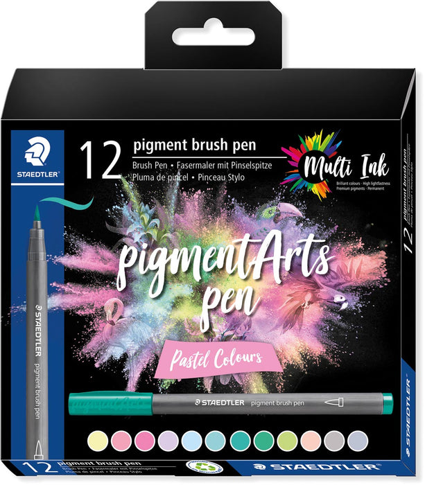 Staedtler Pigment Arts brush pen, set van 12 stuks, Pastelkleuren met etui