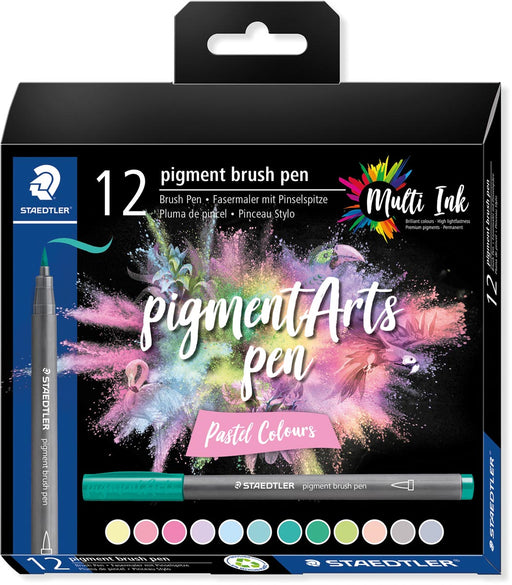 Staedtler Pigment Arts brush pen, etui van 12 stuks, Pastel Colours 10 stuks, OfficeTown