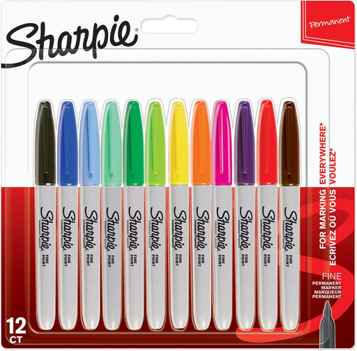 Sharpie permanente marker, fijn, blister van 12 stuks in geassorteerde kleuren 12 stuks, OfficeTown